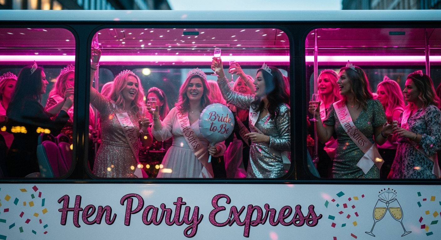 Hen party bus hire - pink luxury transport perfect for hen nights, bachelorette parties and girls celebrations